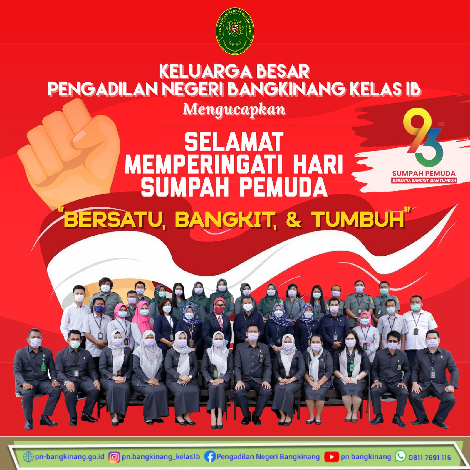 Pengadilan Negeri Bangkinang Kelas IB Mengucapkan Selamat Hari Sumpah Pemuda Ke-93 Tahun 2021